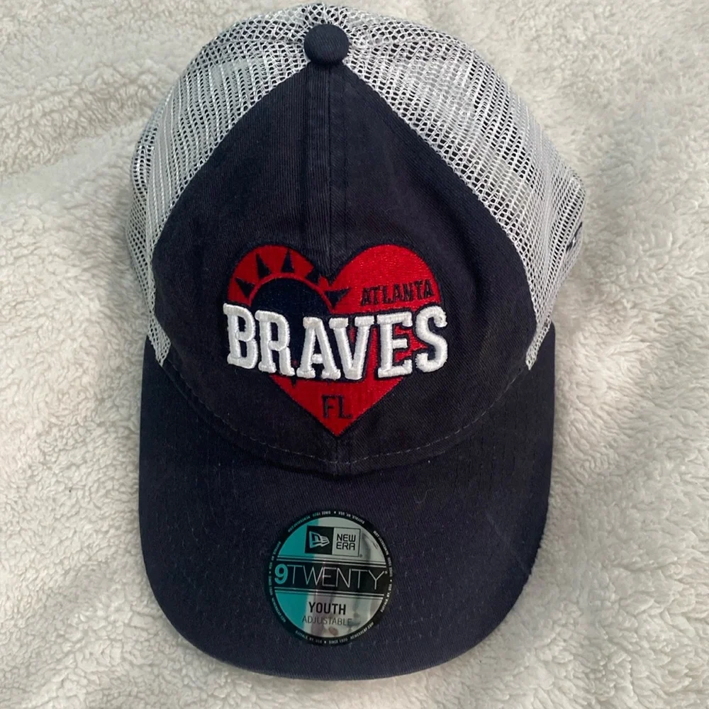 ⚾️Youth New Era, Atlanta Braves, 9Twenty, Adjustable Cap Navy Blue & White mesh